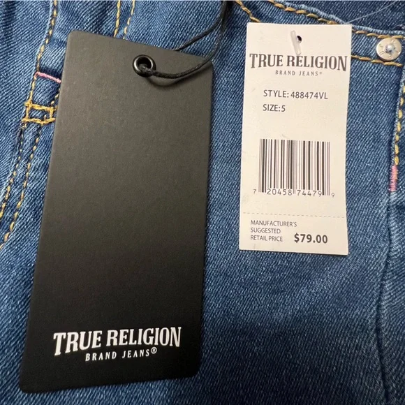 True Religion Girls Joey Flare Jeans high rise Pink Stitching Size 5 NWT